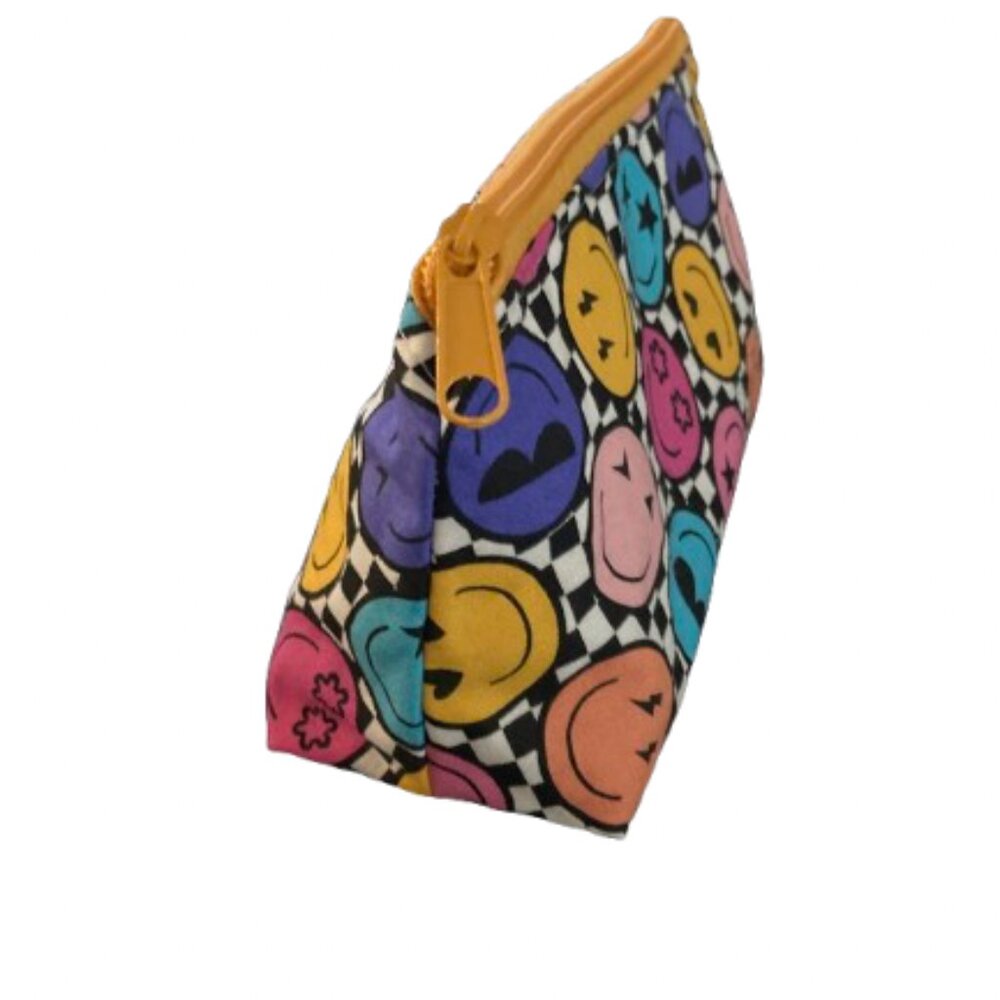 Handmade Zippered Triangular Everything Bag Smiley Faces Pink Yellow Orange Blue